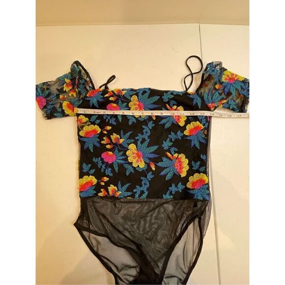 Topshop women’s one piece leotard mesh floral embroidered size 6 - Picture 3 of 5
